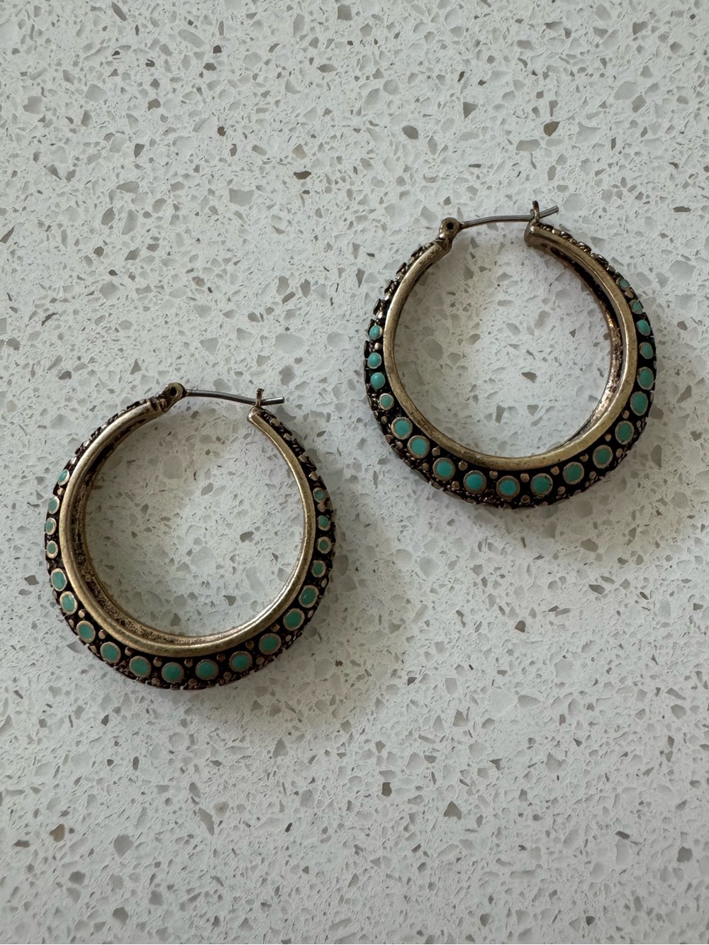 Lucky Brand Turquoise Accent Gold-Tone Hoop Earrings